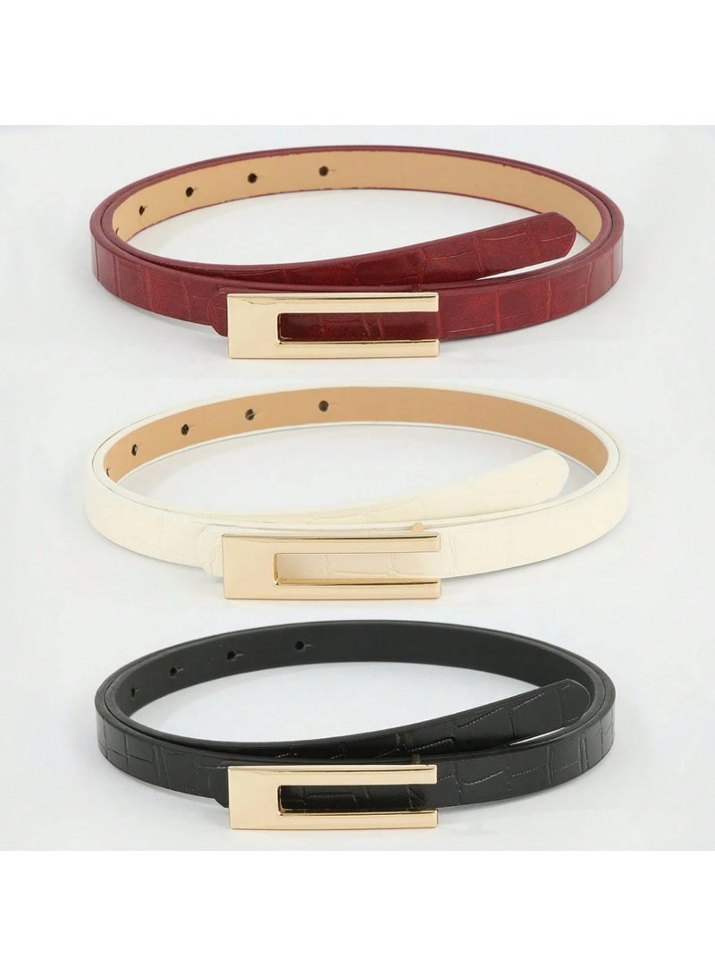 Shein 3pcs/set Women's Multi-color rectangle Buckle Thin Belt - Image 2